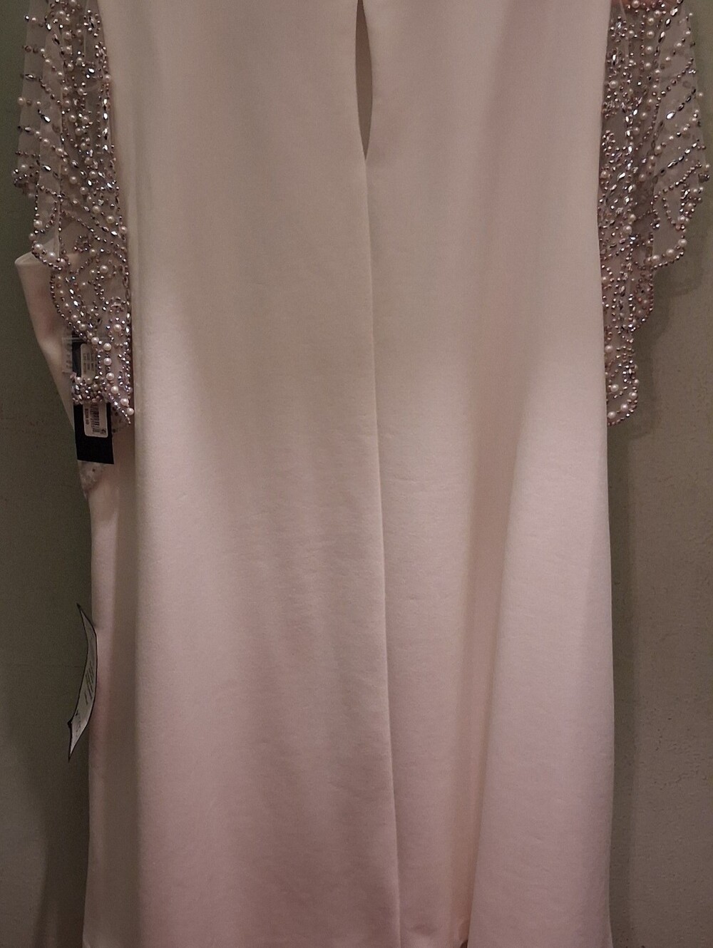 Xscape Ivory Long Sleeve Gown with Beaded Sheer Sleeves